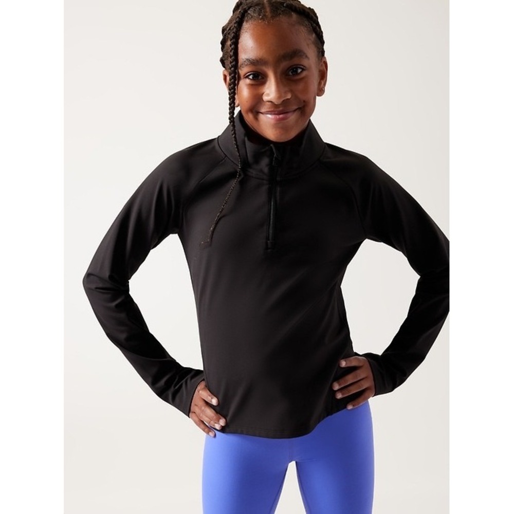 Athleta‎ Girl Momentum Quarter Zip Pullover Black Active Top Kids L 12 14